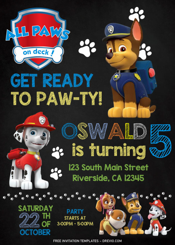 Invitation Template of FREE Chalkboard PAW Patrol Invitation Templates - Editable With MS Word 7