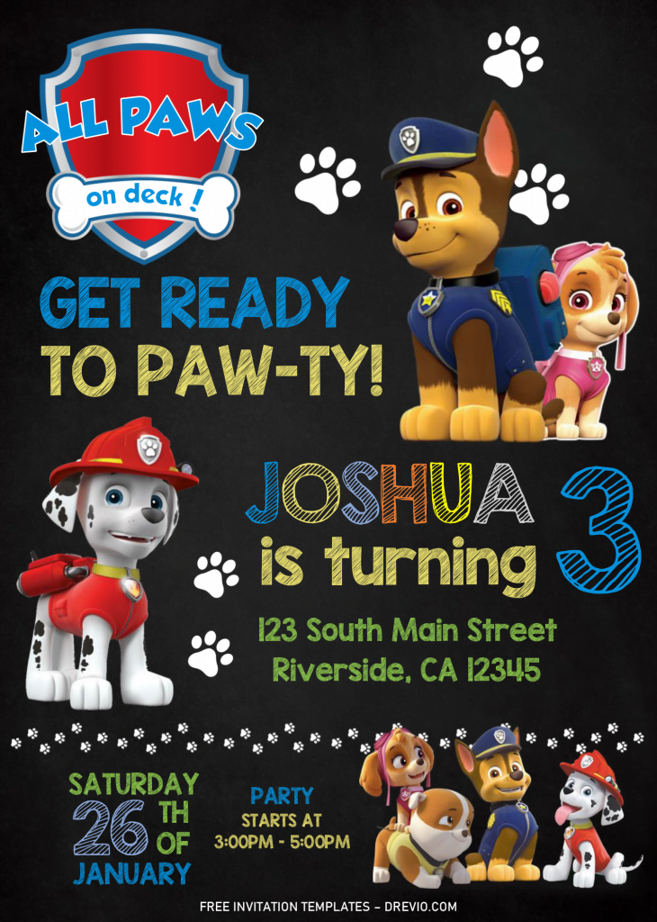 Invitation Template of FREE Chalkboard PAW Patrol Invitation Templates - Editable With MS Word 6