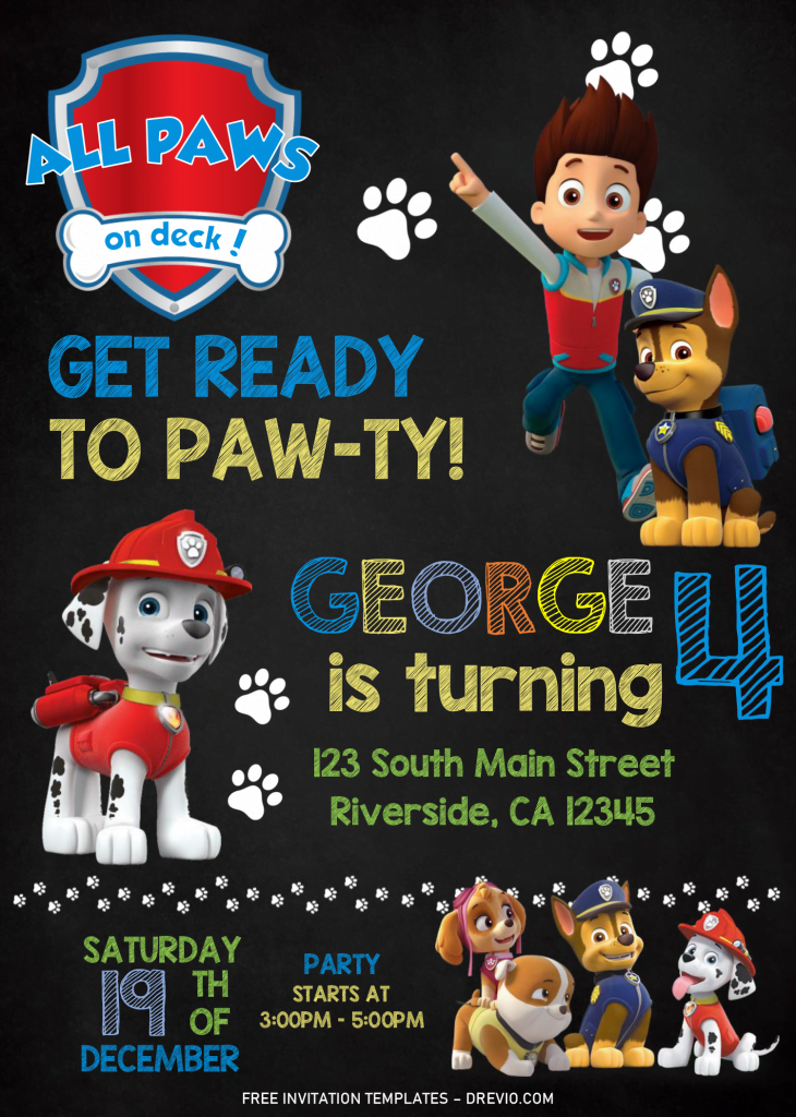 Invitation Template of FREE Chalkboard PAW Patrol Invitation Templates - Editable With MS Word 1