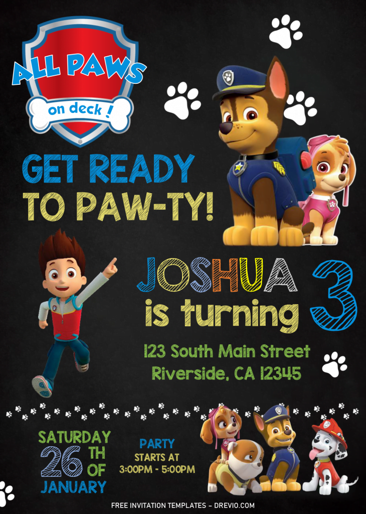 Invitation Template of FREE Chalkboard PAW Patrol Invitation Templates - Editable With MS Word 5