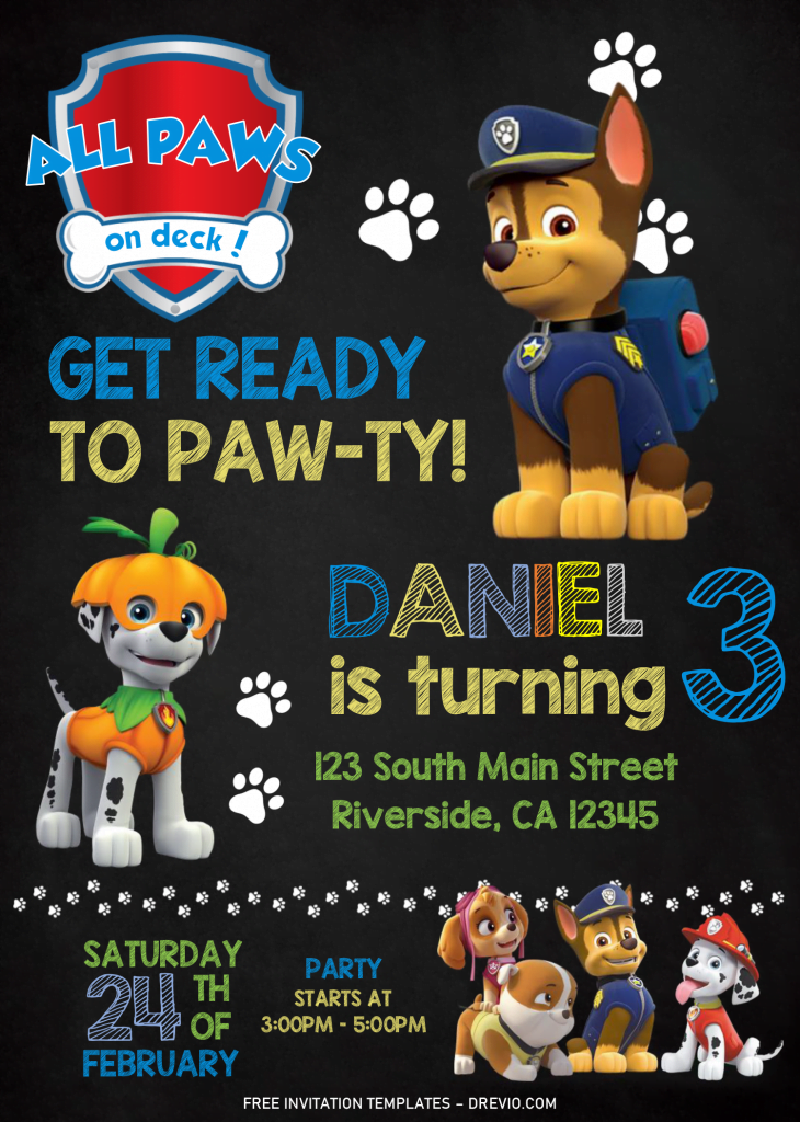 Invitation Template of FREE Chalkboard PAW Patrol Invitation Templates - Editable With MS Word 4