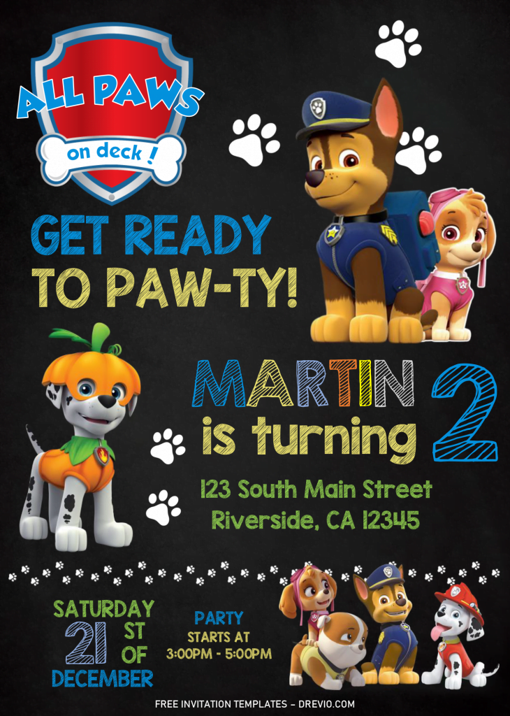 Invitation Template of FREE Chalkboard PAW Patrol Invitation Templates - Editable With MS Word 3