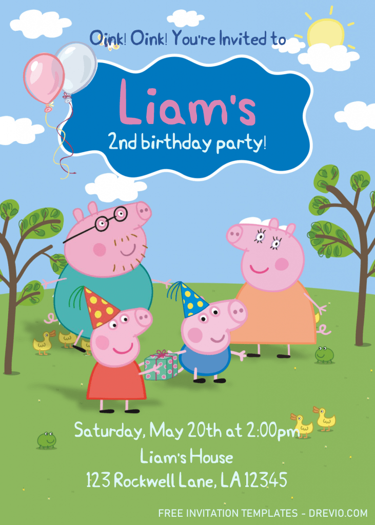 Peppa Pig Invitation Templates - Editable .Docx and has Peppa Dad and Mom