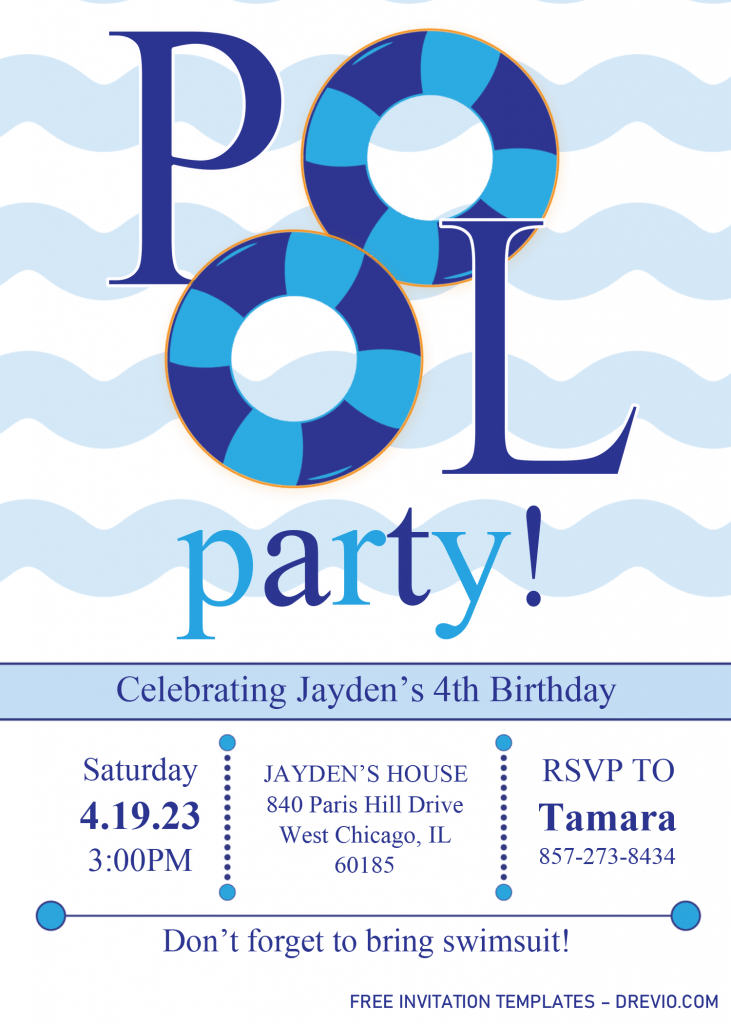 Pool Party Invitation Templates - Editable .Docx and has 