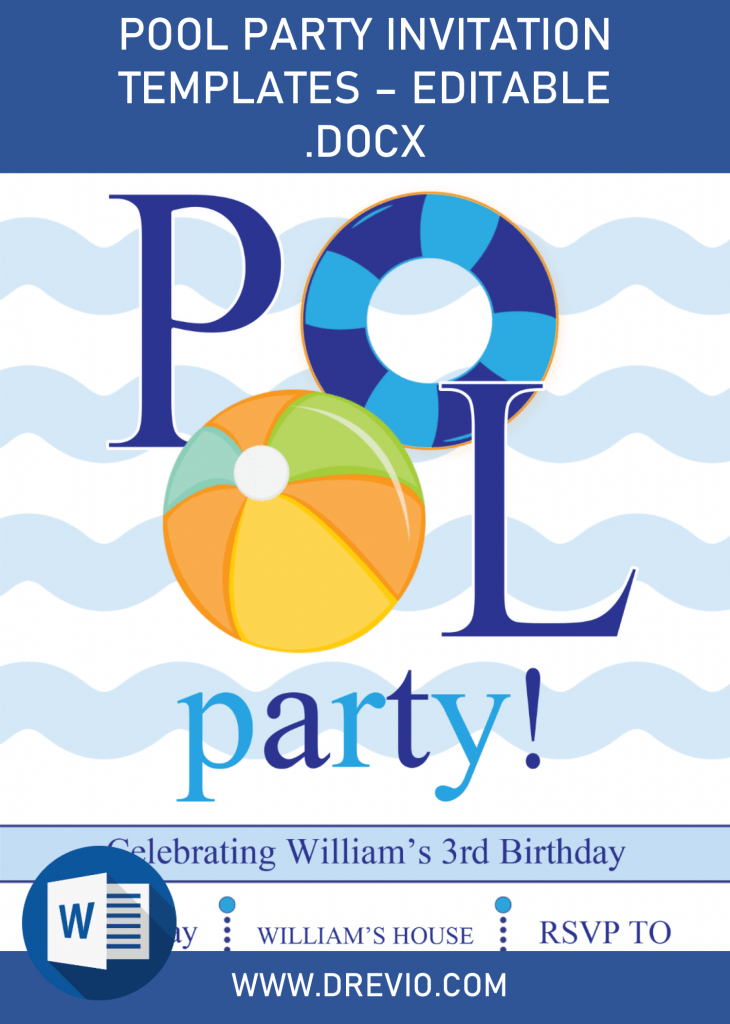 Invitation Template of Pool Party Invitation Templates - Editable .Docx 1