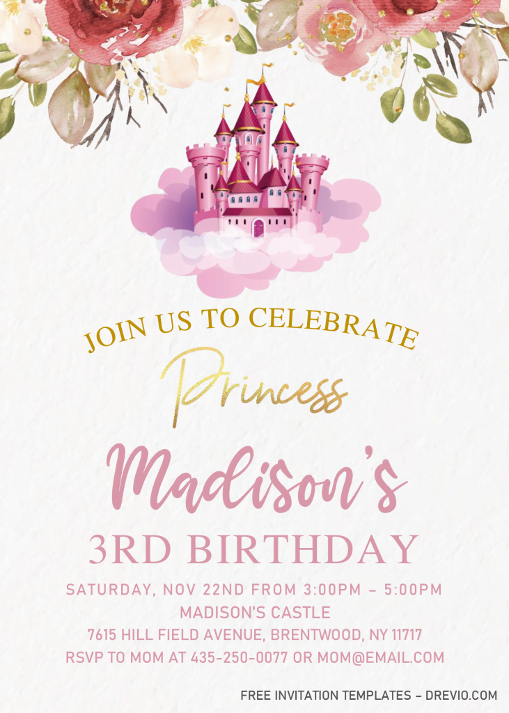 Princess Castle Invitation Templates - Editable With Microsoft Word