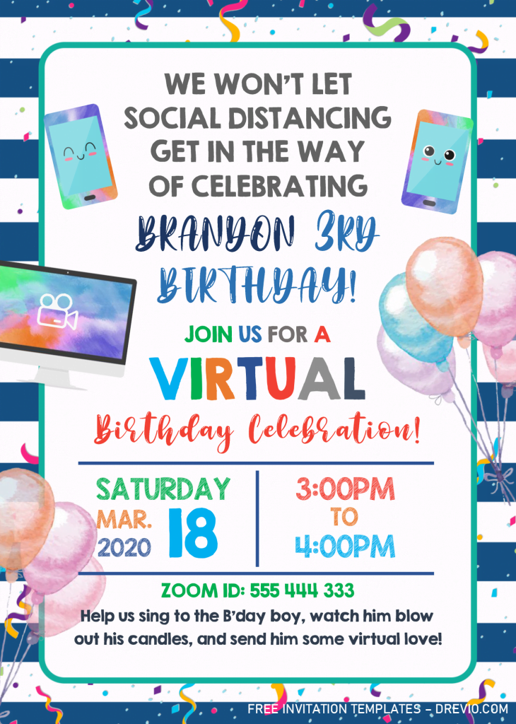 Virtual Party Invitation Templates - Editable With MS Word and has colorful fonts