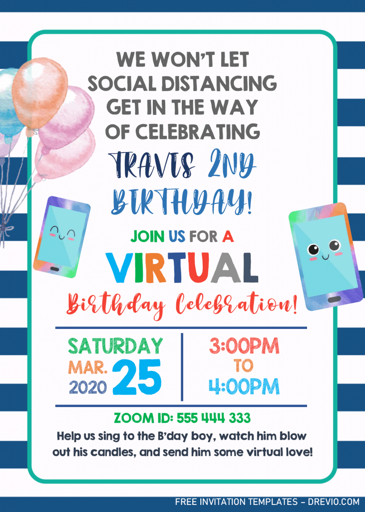 Virtual Party Invitation Templates - Editable With MS Word and has portrait orientation