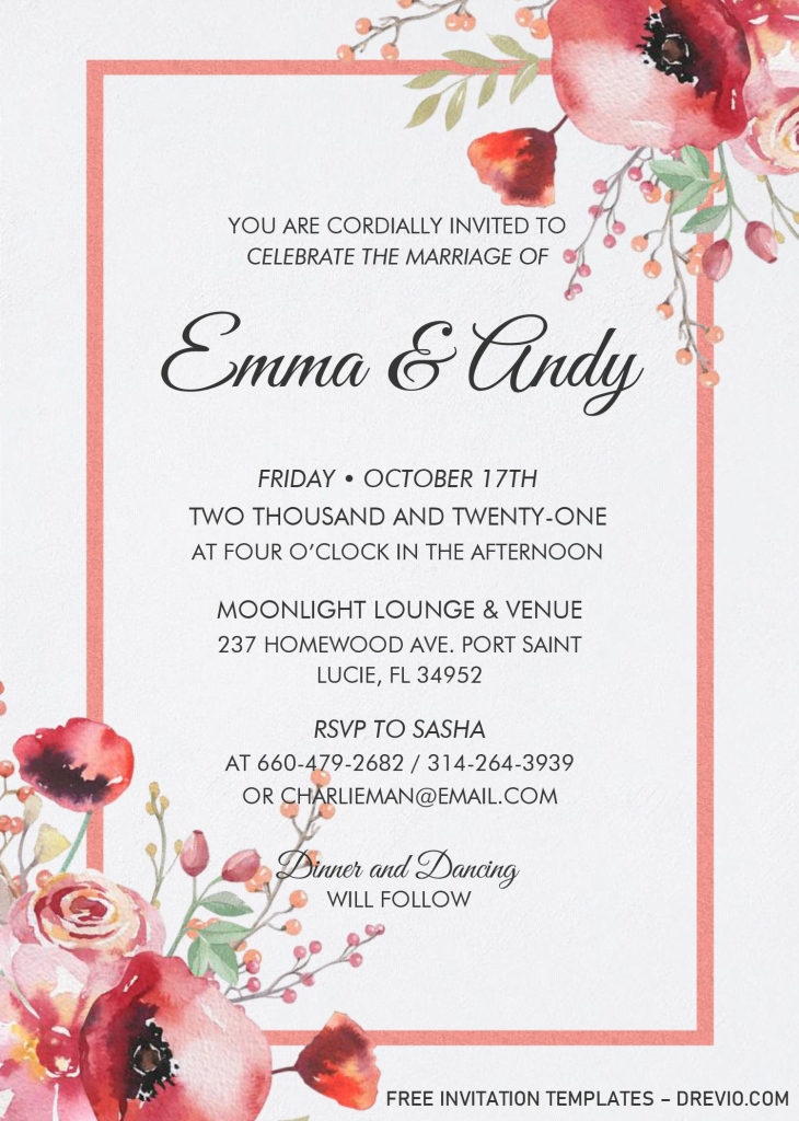 Watercolor Floral Invitation Templates - Editable With MS Word and has 