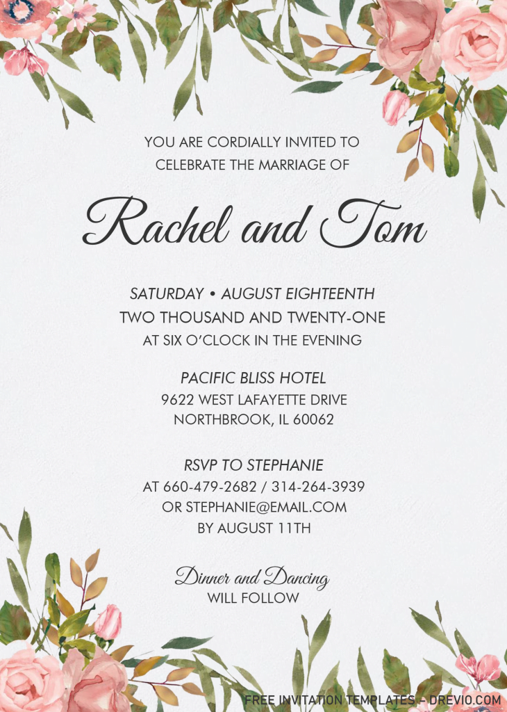 Watercolor Floral Invitation Templates - Editable With MS Word and has portrait orientation