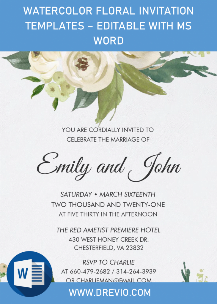 Watercolor Floral Invitation Templates - Editable With MS Word
