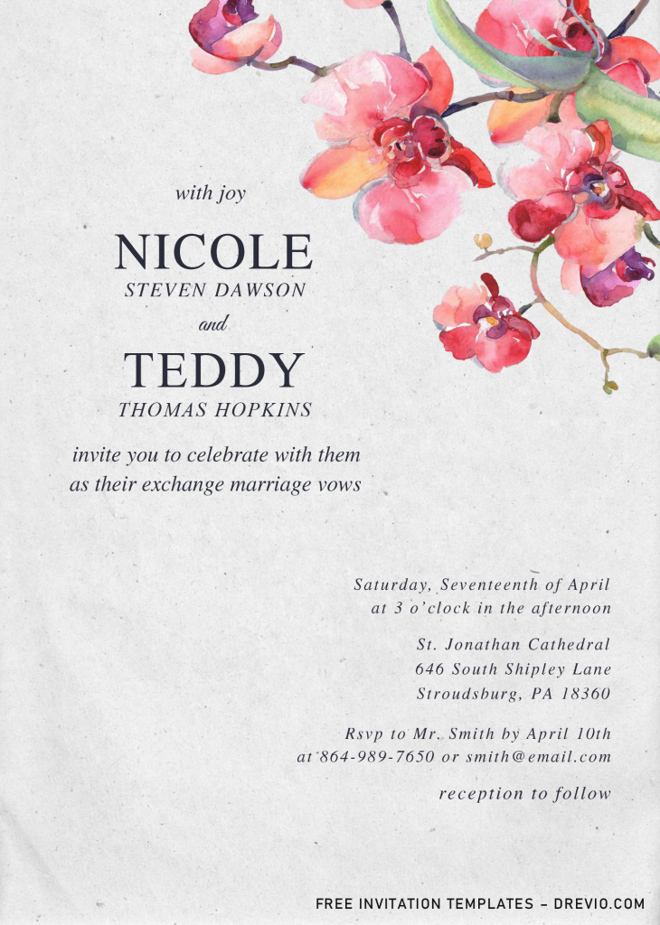 Invitation Template of Elegant Orchid Invitation Templates - Editable .Docx 6