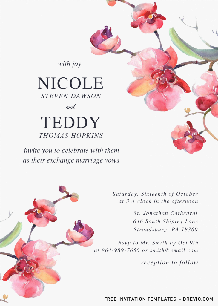 Invitation Template of Elegant Orchid Invitation Templates - Editable .Docx 5