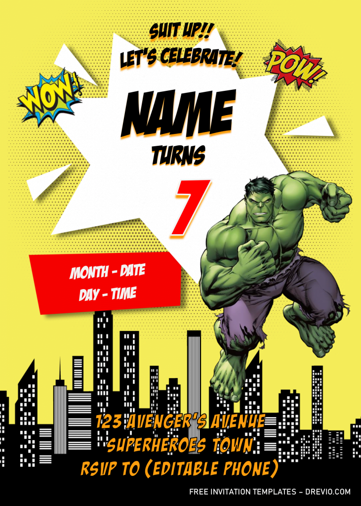 Avengers Birthday Party Invitation Templates - Editable .Docx and has hulk