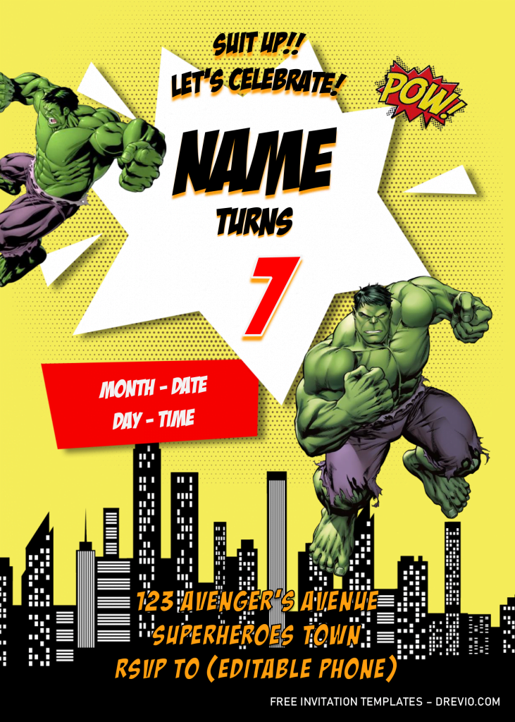 Avengers Birthday Party Invitation Templates - Editable .Docx and has hulk