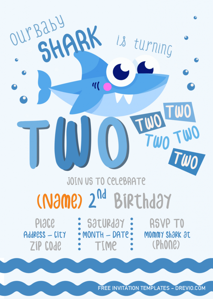 Baby Shark Invitation Templates - Editable With Microsoft Word and has 