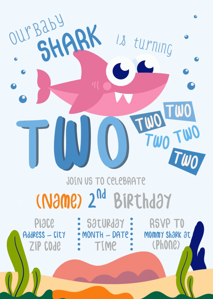 Baby Shark Invitation Templates - Editable With Microsoft Word and has baby pinkfong 