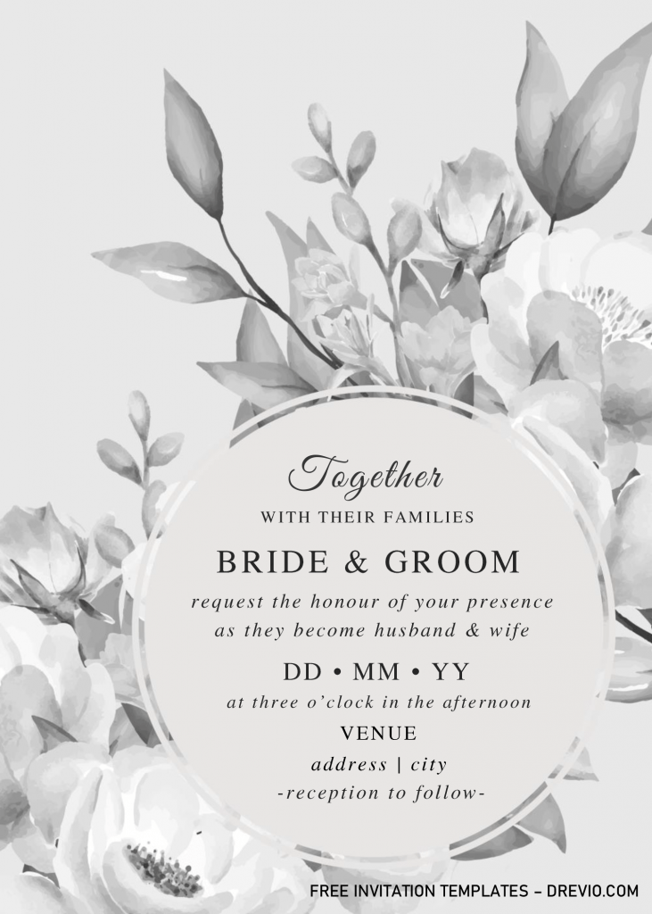 Black And White Floral Invitation Templates - Editable With MS Word