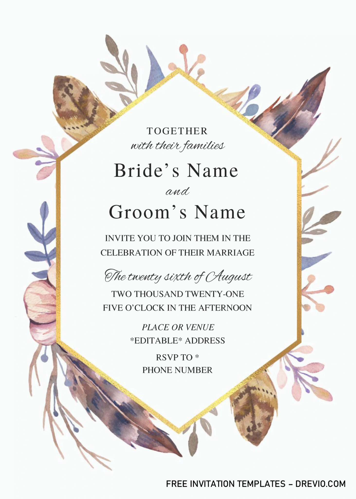 Boho Floral Wedding Invitation Templates Editable .Docx Download Hundreds FREE PRINTABLE