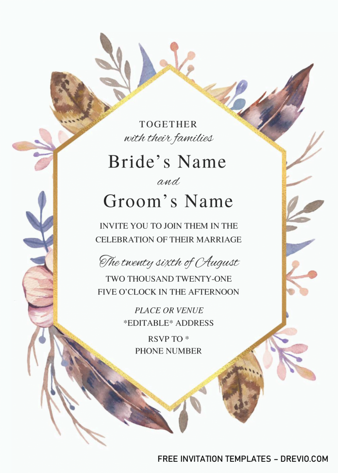 Boho Floral Wedding Invitation Templates – Editable .Docx | Download ...