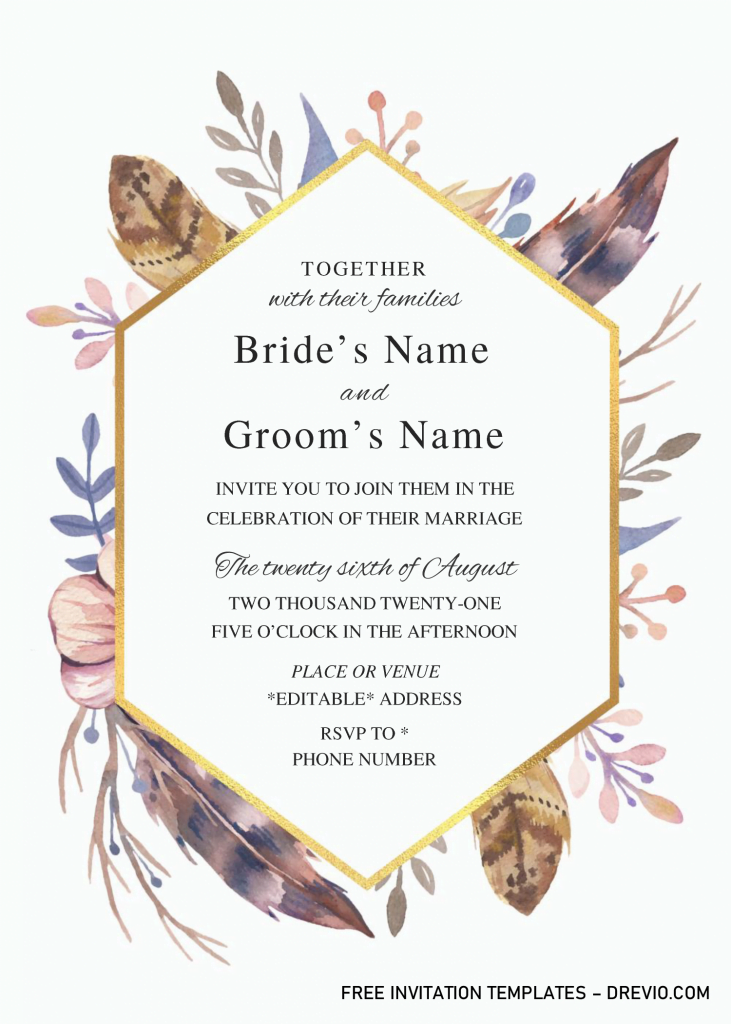 Invitation Template of Boho Floral Wedding Invitation Templates - Editable .Docx 7