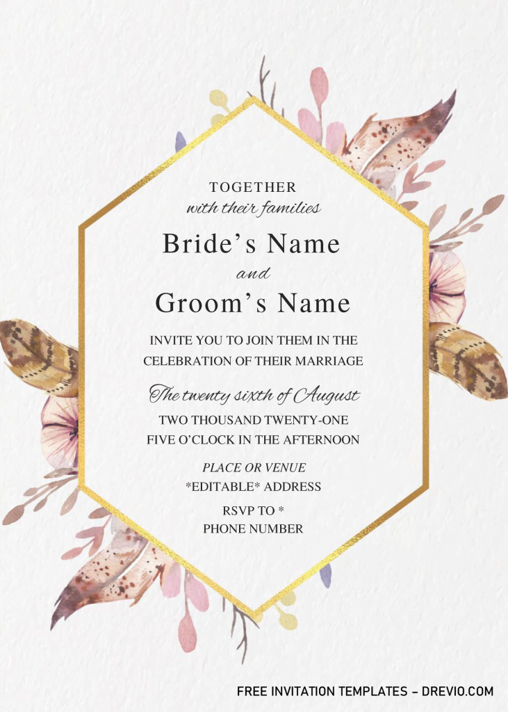 Invitation Template of Boho Floral Wedding Invitation Templates - Editable .Docx 6