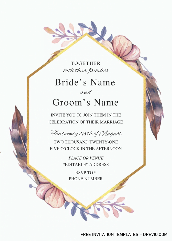 Invitation Template of Boho Floral Wedding Invitation Templates - Editable .Docx 5