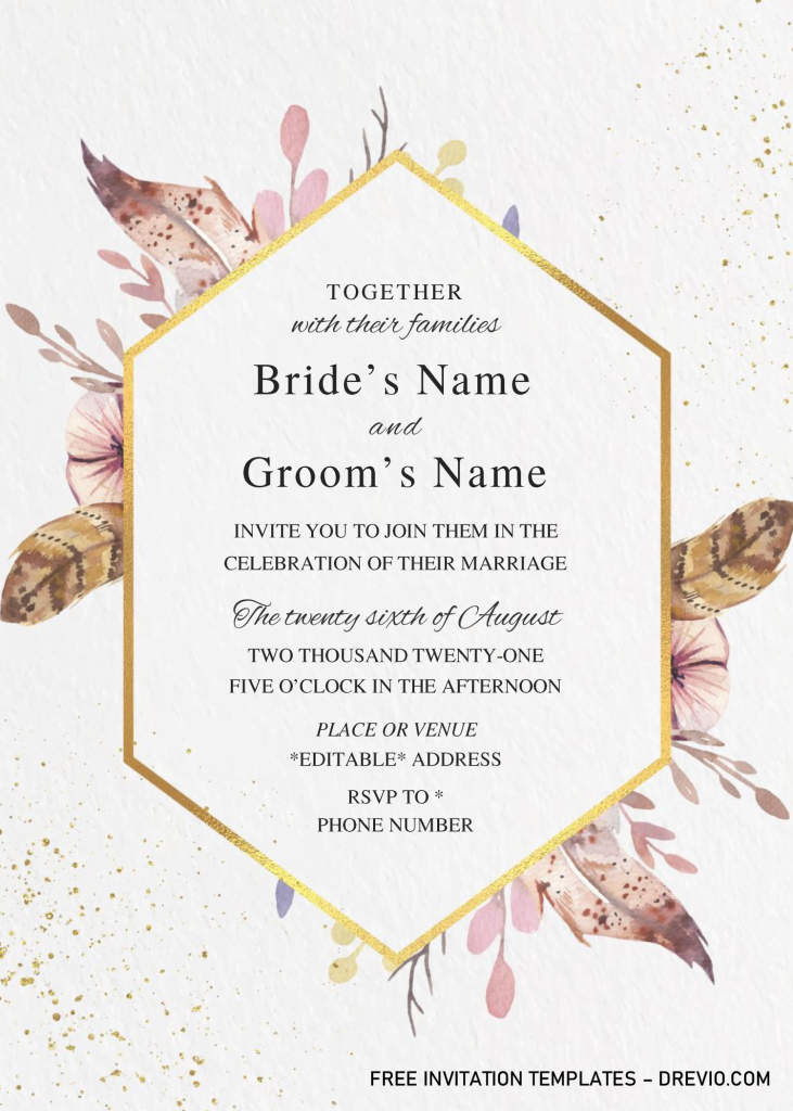 Invitation Template of Boho Floral Wedding Invitation Templates - Editable .Docx 4