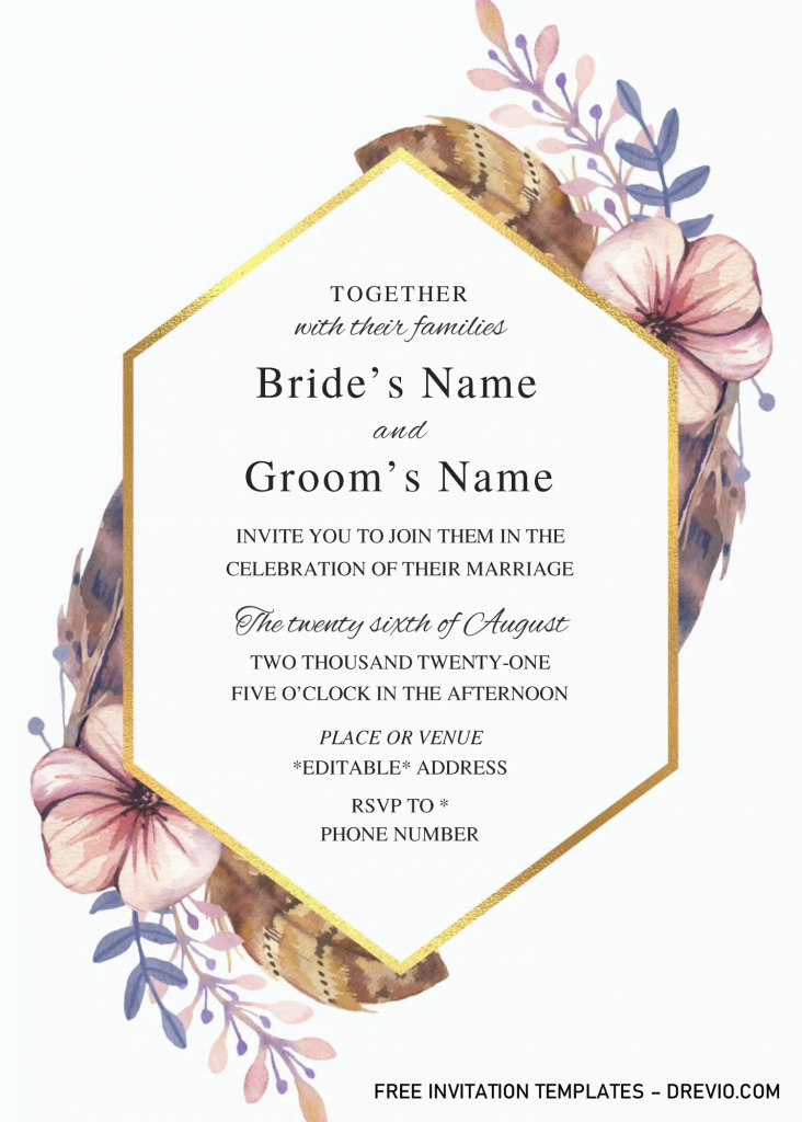 Invitation Template of Boho Floral Wedding Invitation Templates - Editable .Docx 3