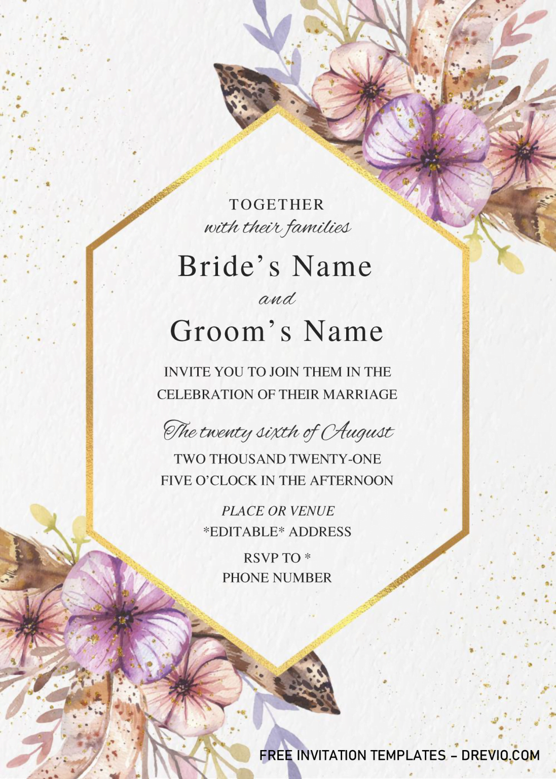 Boho Floral Wedding Invitation Templates – Editable .Docx | Download ...