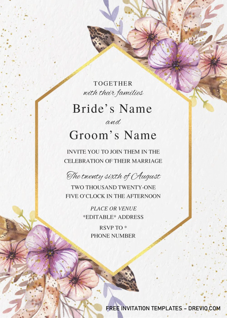 Invitation Template of Boho Floral Wedding Invitation Templates - Editable .Docx 2