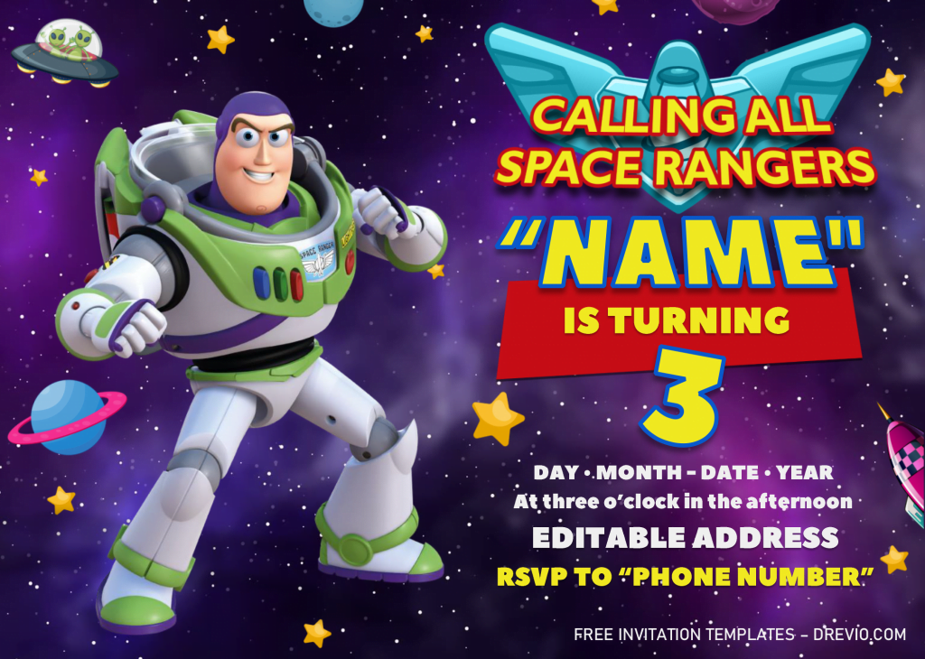 Buzz Lightyear Baby Shower Invitation Templates - Editable .Docx and has aliens