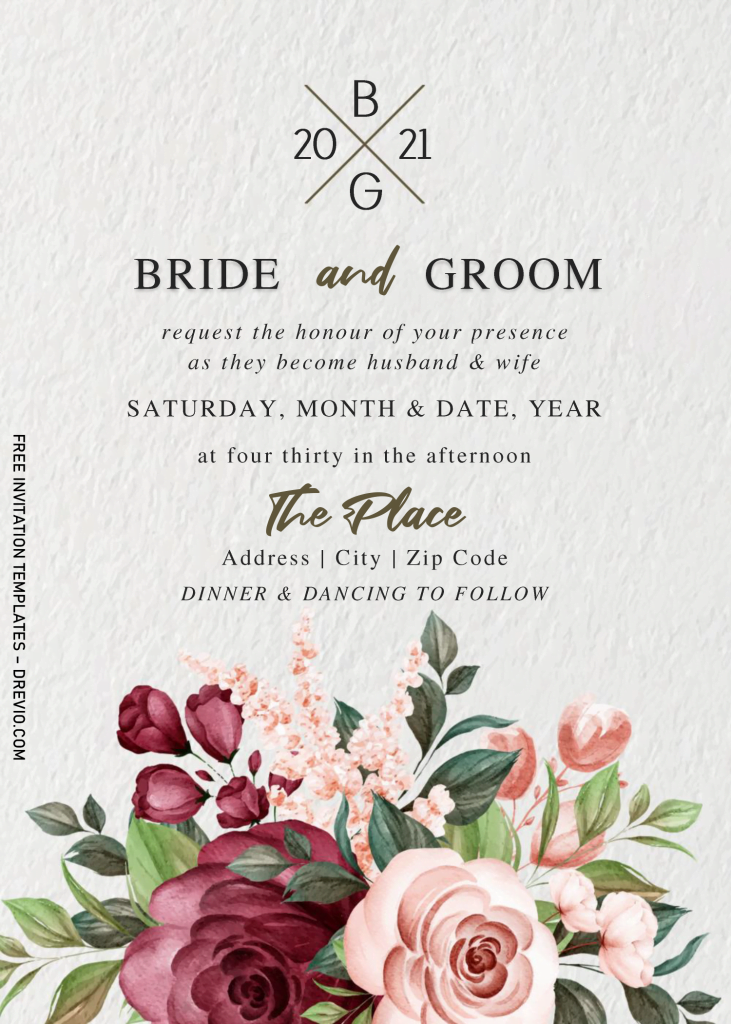 Classy Monogram Wedding Invitation Templates - Editable With MS Word and has canvas background