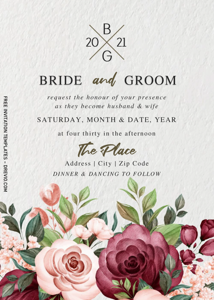 Classy Monogram Wedding Invitation Templates - Editable With MS Word and has portrait design