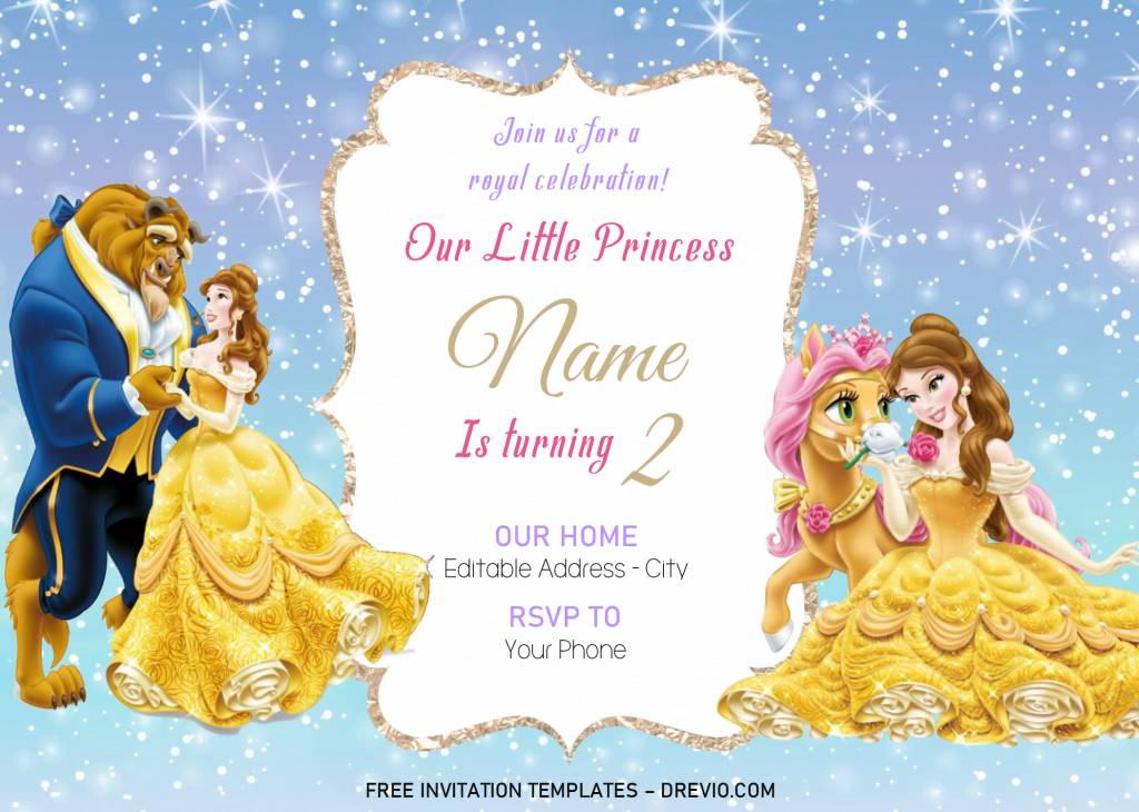 Disney Princess Invitation Templates - Editable With MS Word and has belle from beauty and the beast