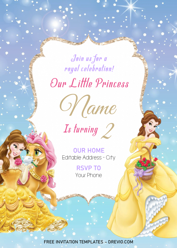 Disney Princess Invitation Templates - Editable With MS Word and has portrait orientation