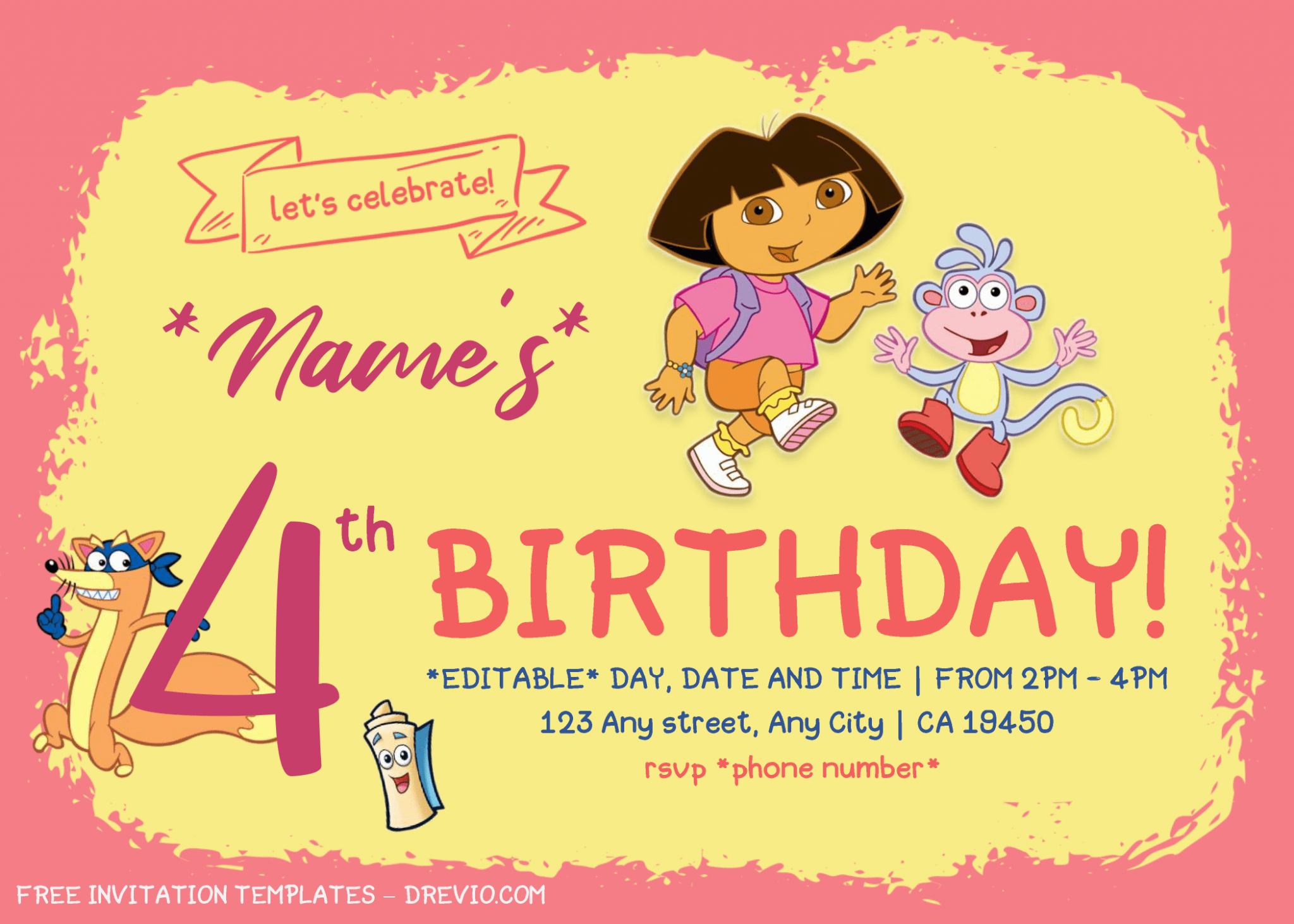 Dora The Explorer Birthday Invitation Templates – Editable With ...