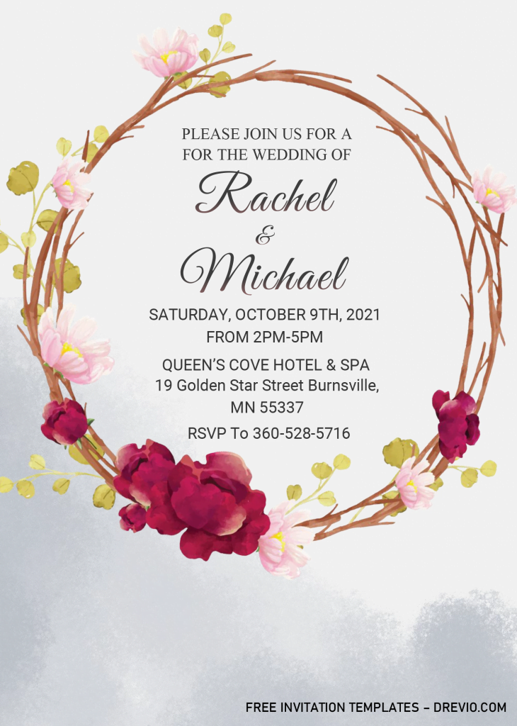 Floral Wreath Invitation Templates - Editable With MS Word and has 