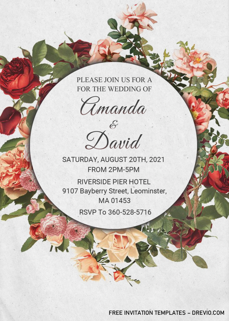 Floral Wreath Invitation Templates - Editable With MS Word and has custom floral wreath 