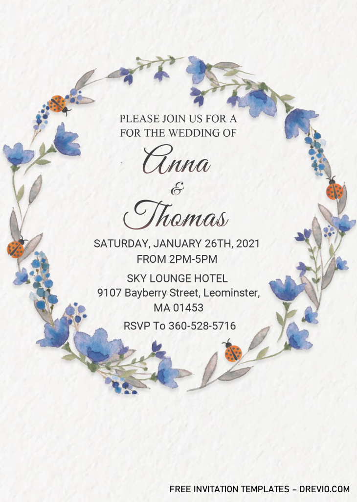Floral Wreath Invitation Templates - Editable With MS Word and has white canvas background