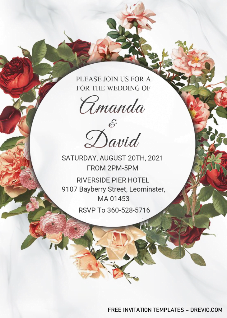 Floral Wreath Invitation Templates - Editable With MS Word and has portrait orientation