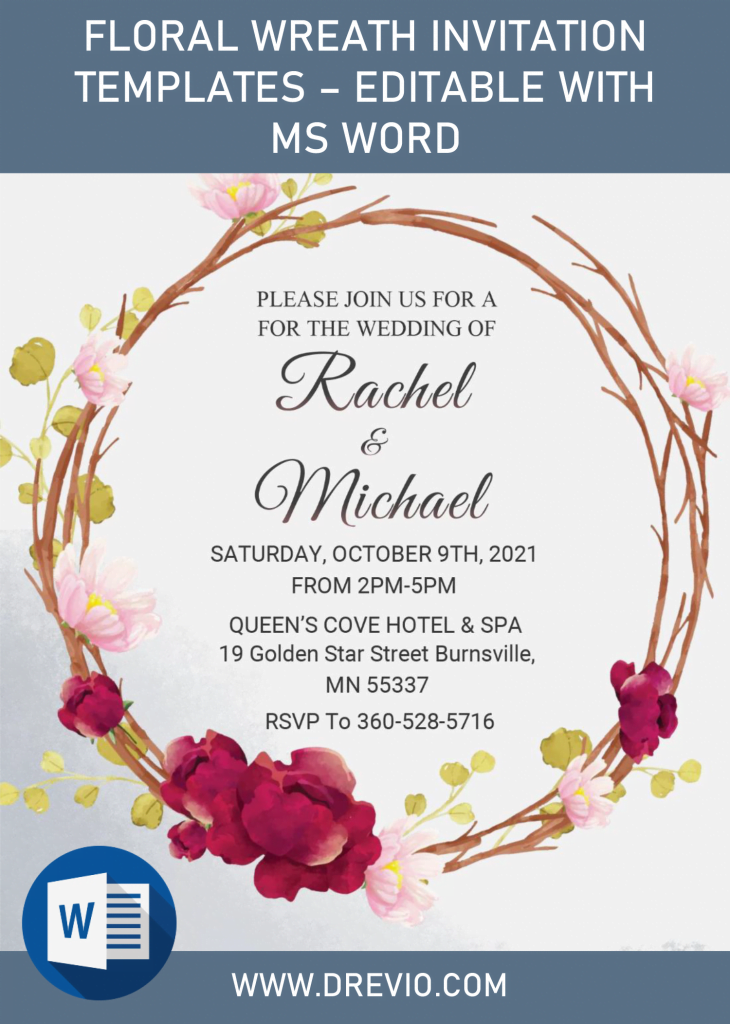 Invitation Template of Floral Wreath Invitation Templates - Editable With MS Word 1