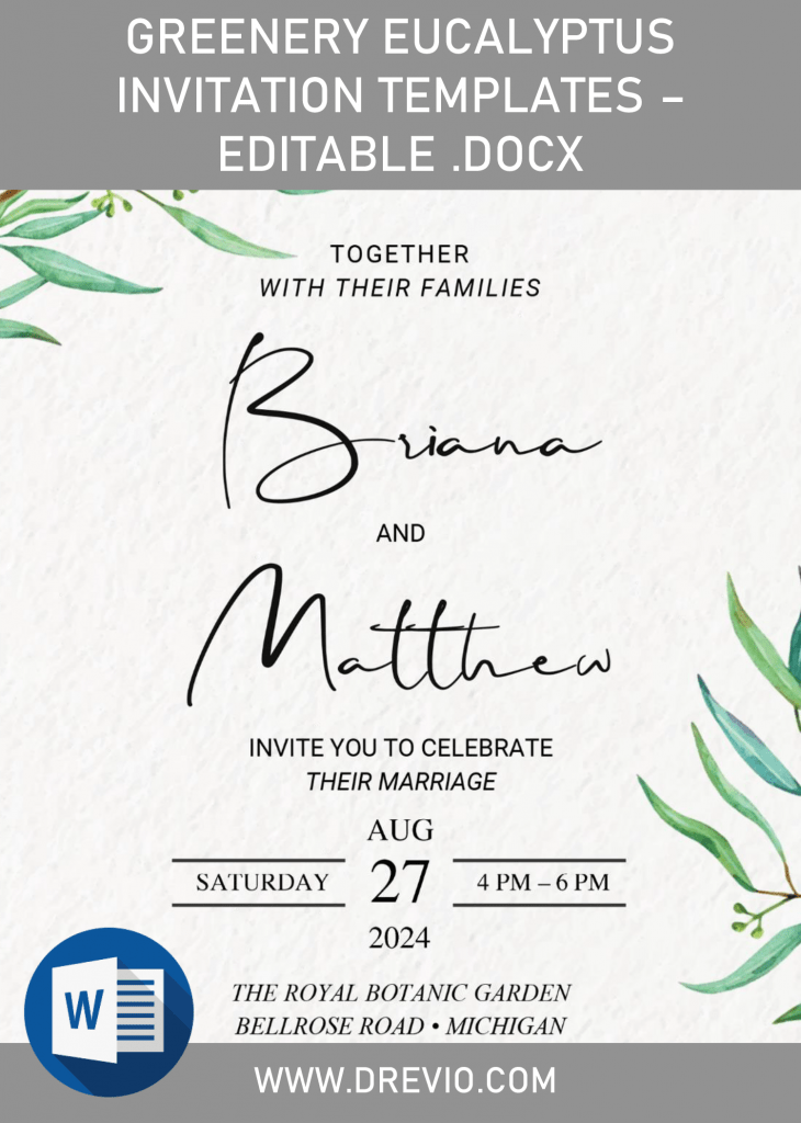 Invitation Template of Greenery Eucalyptus Invitation Templates - Editable .Docx 1