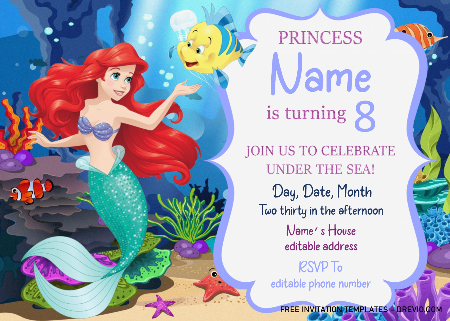 Little Mermaid Birthday Invitation Templates Editable Docx