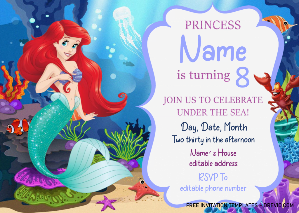 Little Mermaid Birthday Invitation Templates - Editable .Docx and has landscape design
