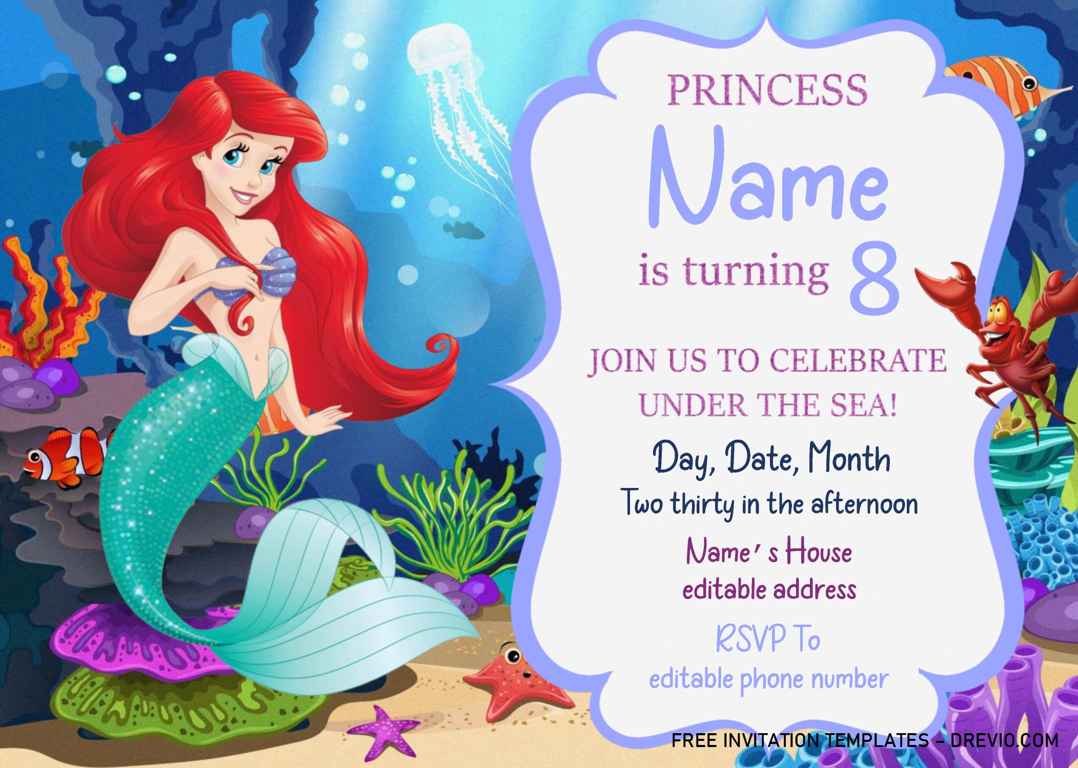 Little Mermaid Birthday Invitations Free Printables Printable Word 