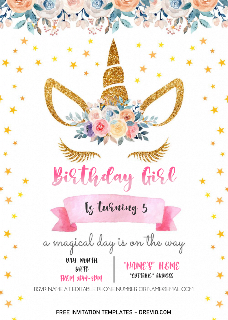 Invitation Template of Magical Unicorn Baby Shower Invitation Templates - Editable With MS Word 7