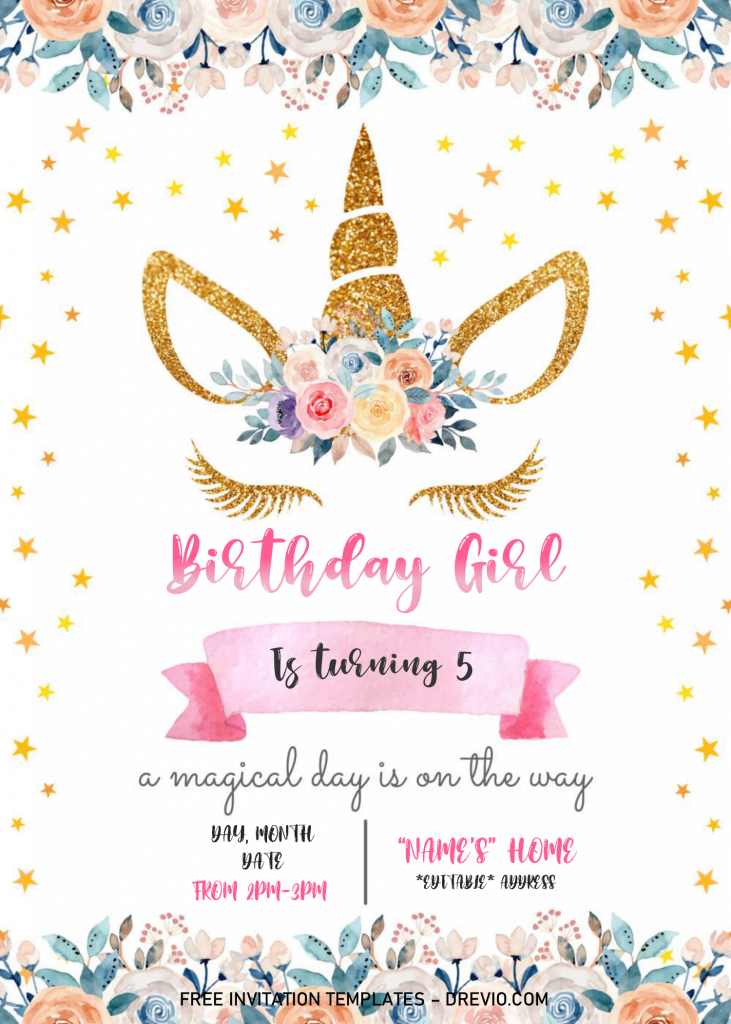 Invitation Template of Magical Unicorn Baby Shower Invitation Templates - Editable With MS Word 5