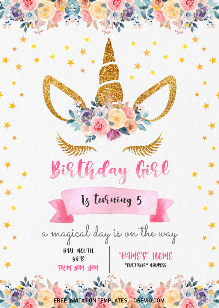 Invitation Template of Magical Unicorn Baby Shower Invitation Templates - Editable With MS Word 4