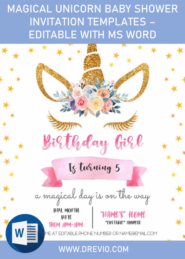 Invitation Template of Magical Unicorn Baby Shower Invitation Templates - Editable With MS Word 1